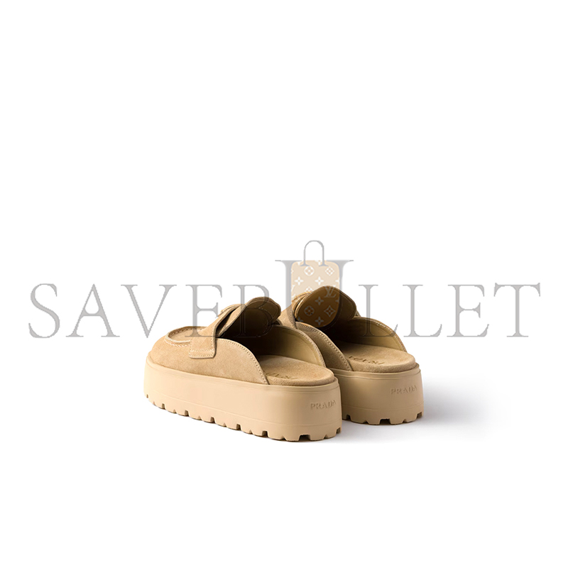 PRADA SUEDE FLATFORM MULES 1XZ778